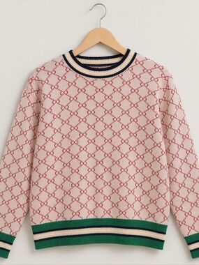 Designer Inspired Red Monogram Sweater L/XL Preppy Old Money